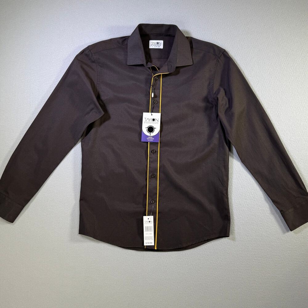 Tayion Men's Slim-Fit Trim Solid Dress Shirt brown/gold 15-15.5 32-33 $60